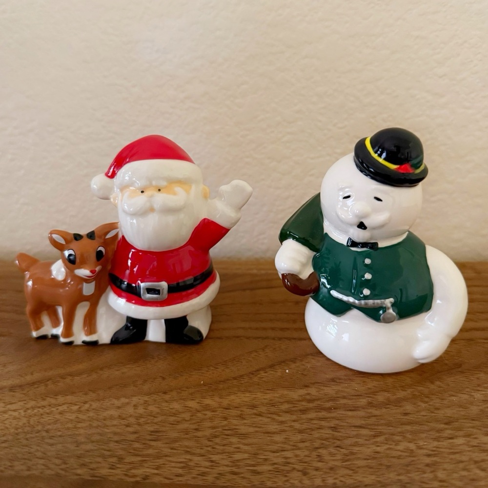 NIB RUDOLPH Festive Santa and Snowman ceramic SALT AND PEPPER  Set - Picture 3 of 14